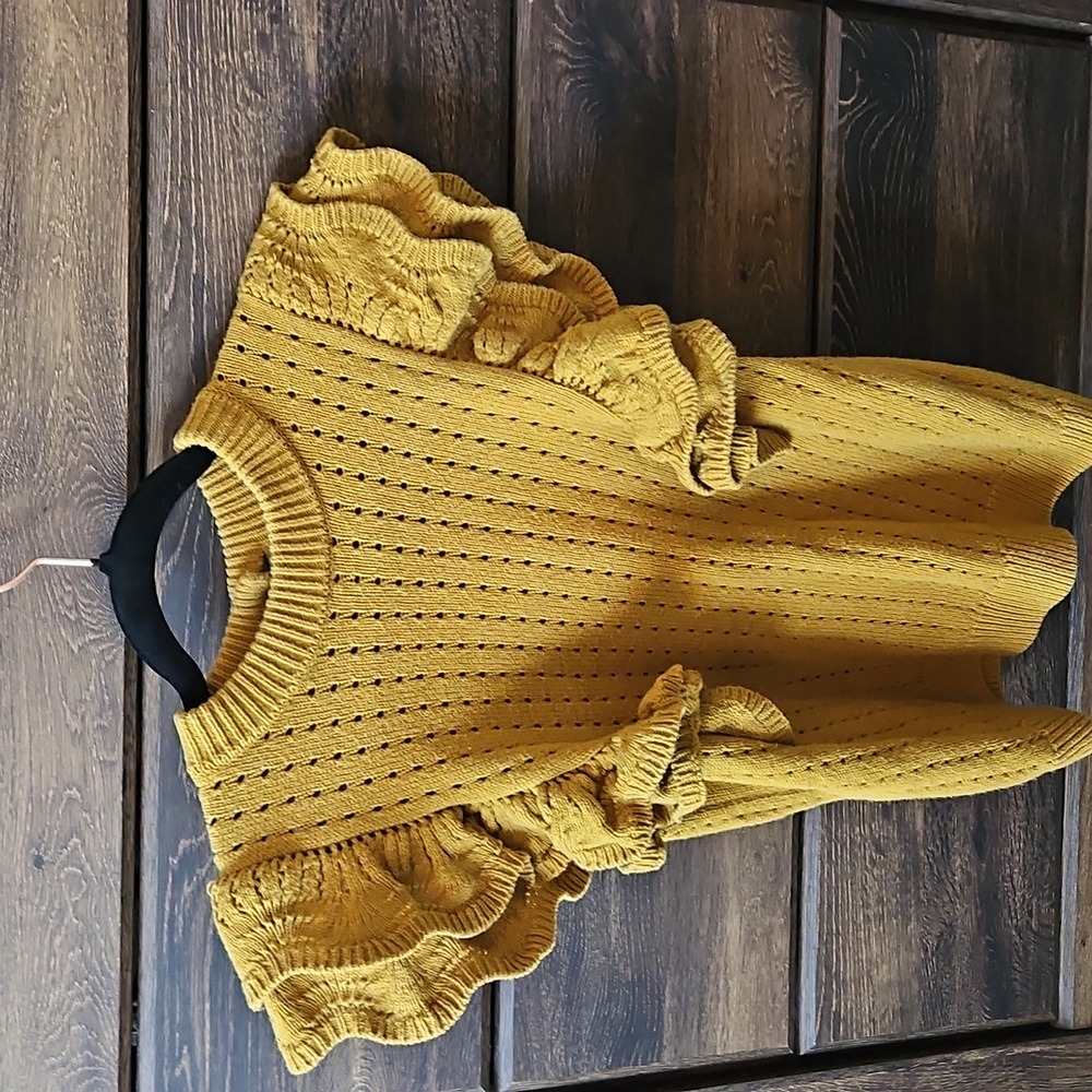 Who What Wear Mustard Statement Sweater with Ruffled Sleeves SMALL